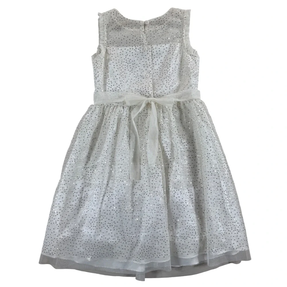 Jona Michelle Girls Sequin Party Dress with Faux Fur Bolero Shrug White Size 12‎